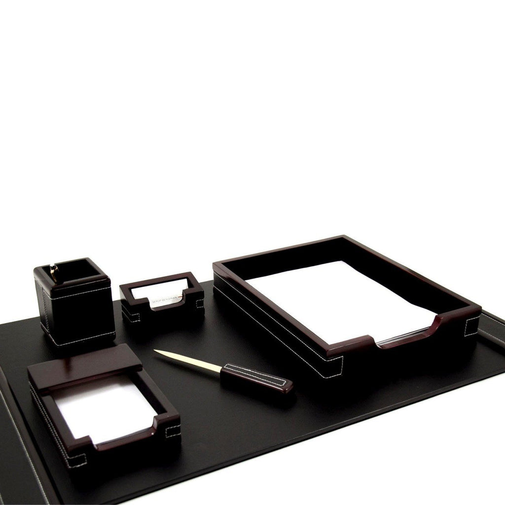 Bey-Berk 6 Piece Wood & Leather Desk Set