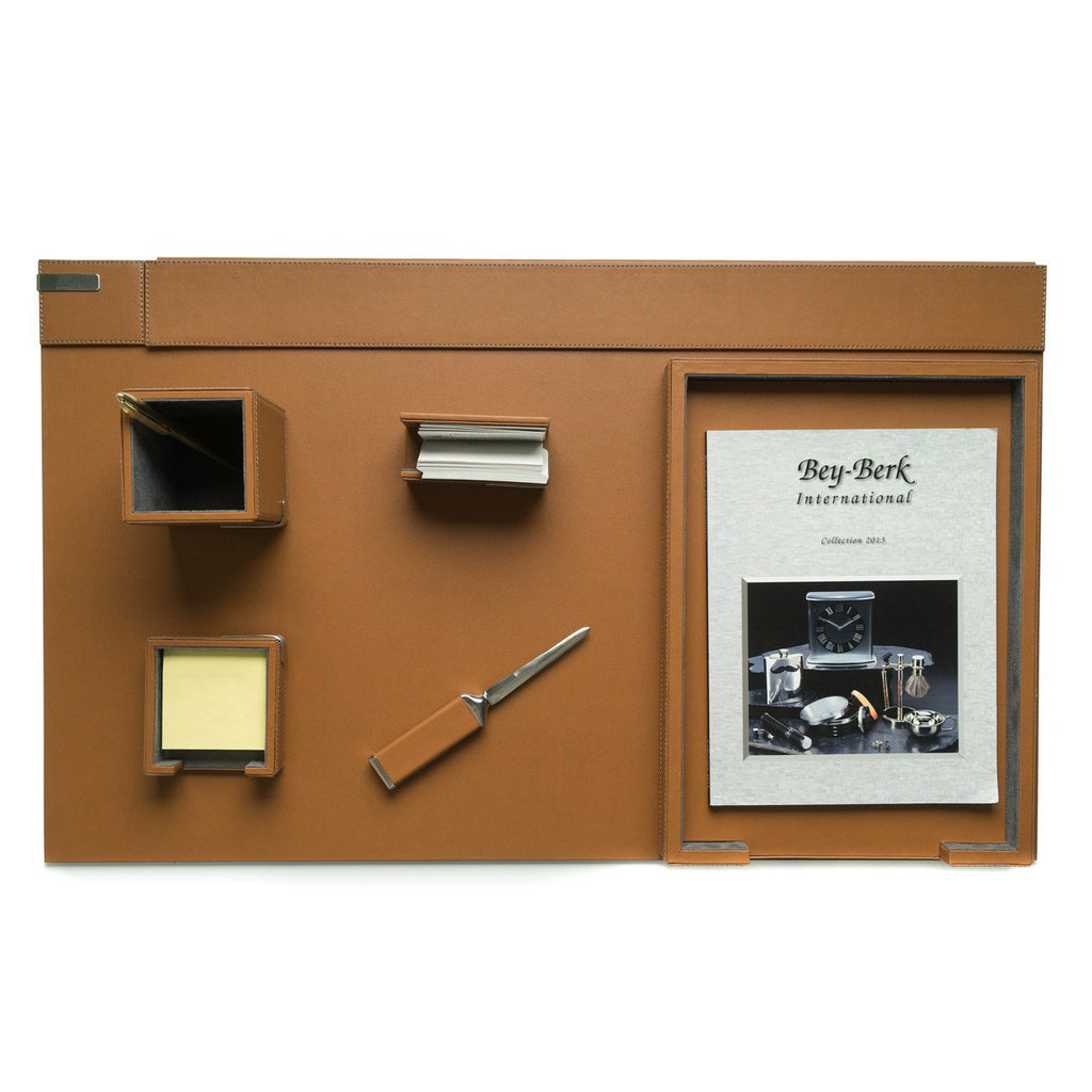 Bey-Berk 6 Piece Brown Leather Desk Set