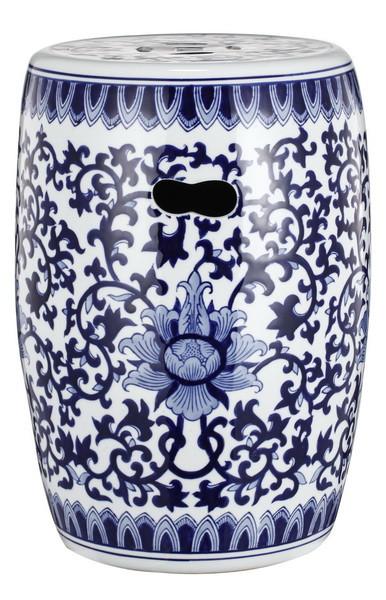 A&B Home 16" White/Blue Garden Stool