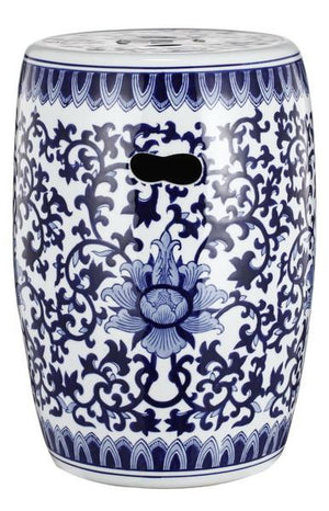 A&B Home 16" White/Blue Garden Stool