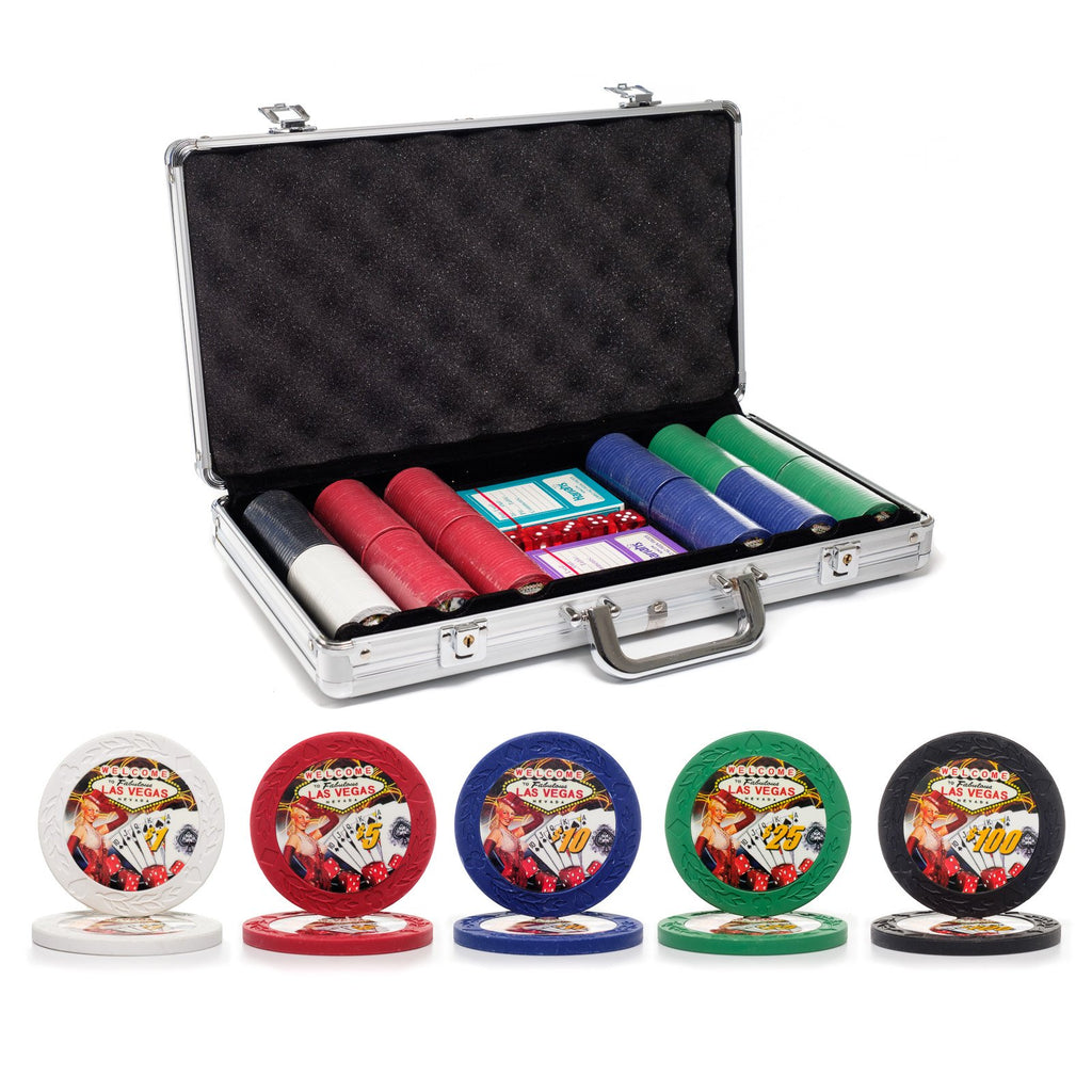 300 pc. 7.5g Showgirl Poker Chip Set with Aluminum Case