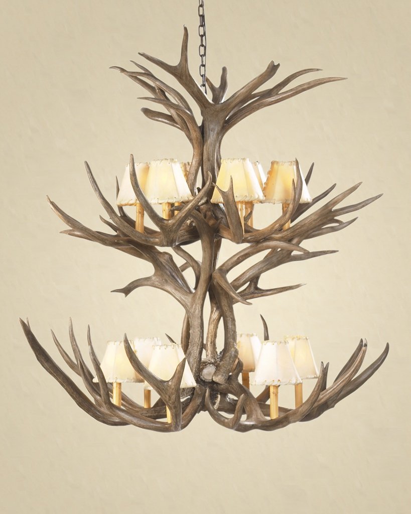 Antlerworx 12 Light Double Tiered Mule Deer Antler Chandelier (SKU-70)