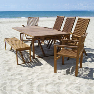 A&B Home Self-Storing Leaves Solid Acacia Extension Table