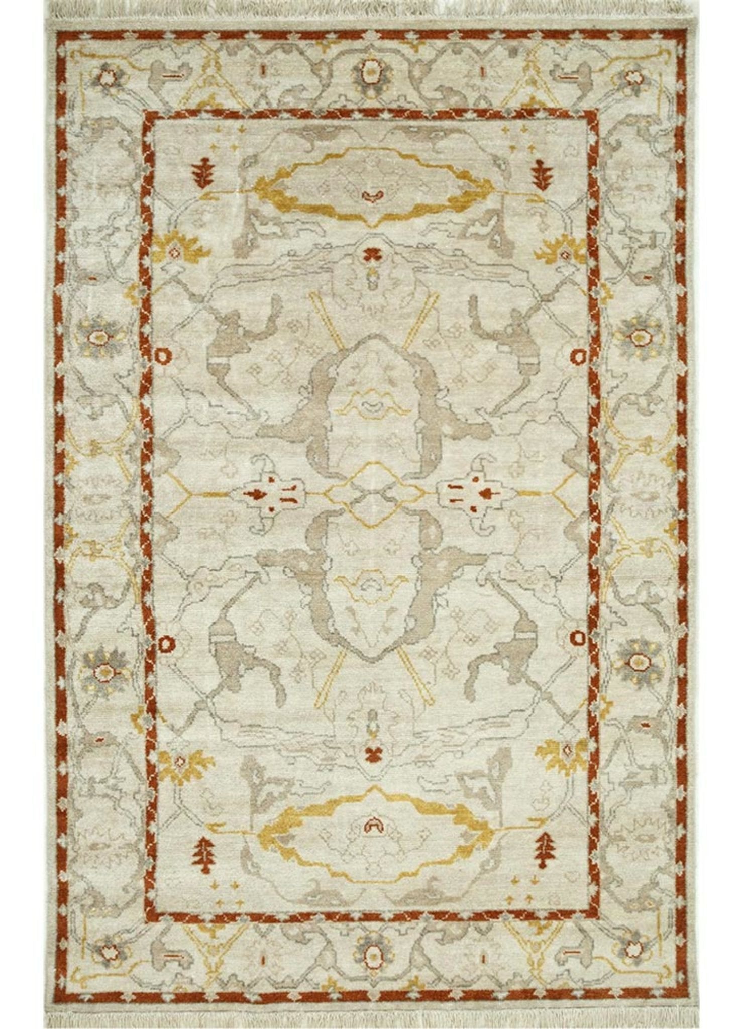 Streco Creamy White/Red Orange Traditional Rug