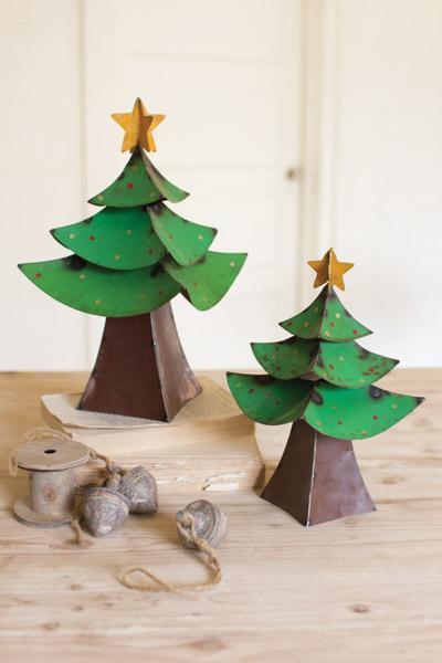 Set Of 2 Painted Iron Christmas Trees