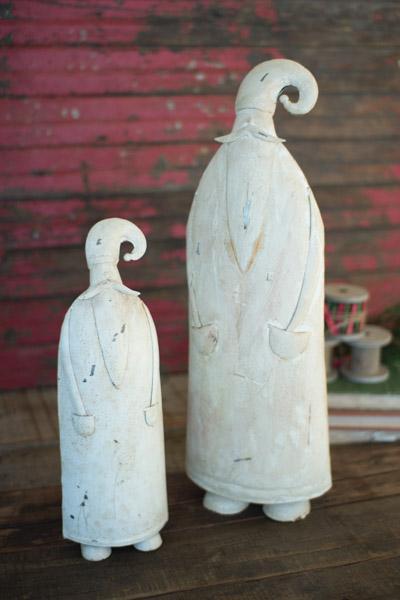 Set Of 2 Recycled Iron Santas   Distressed White
