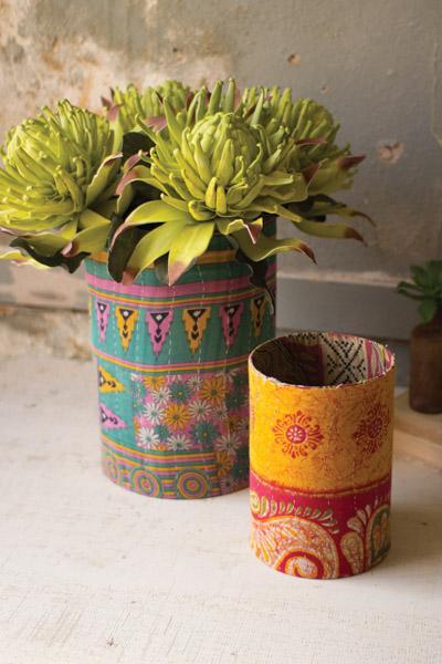 Set Of 2 Kantha Wrapped Vases