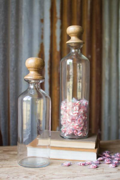 Set Of 2 Glass Bottles With Wooden Tops