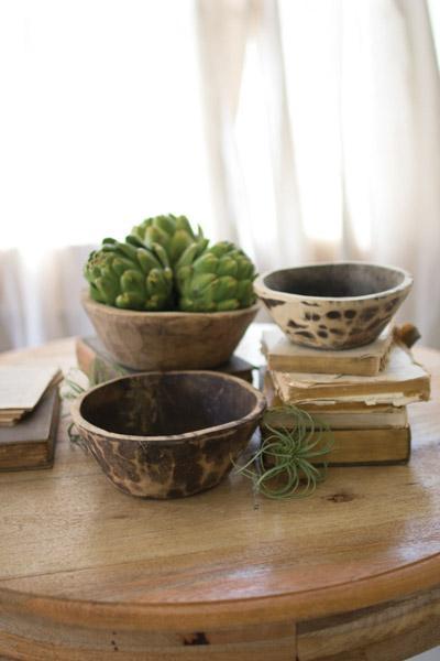 Set Of 3 Round Wooden Bowls