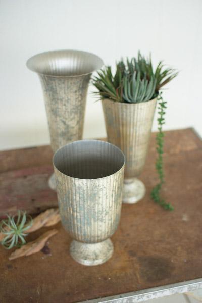 Set Of 3 Metal Chalices   Scrambled Silver