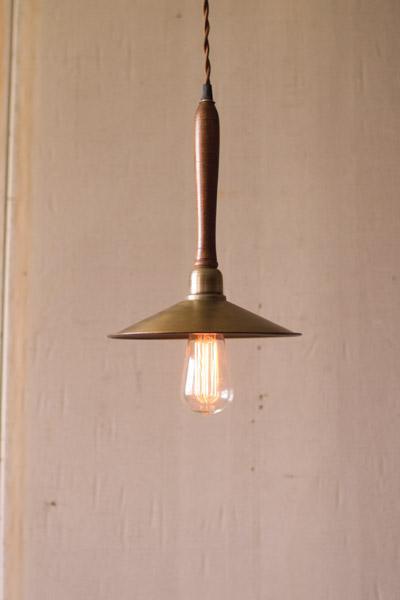 Antique Brass Cone Pendant With Wood Handle