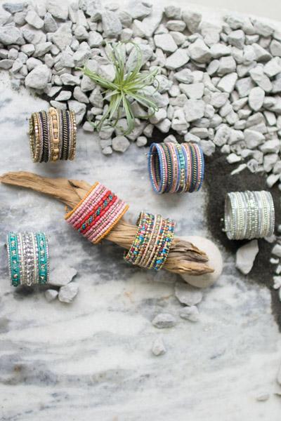 Set Of 6 Beaded Spring Cuffs