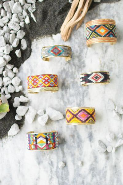 Set Of 6 Antique Brass Beaded Cuffs