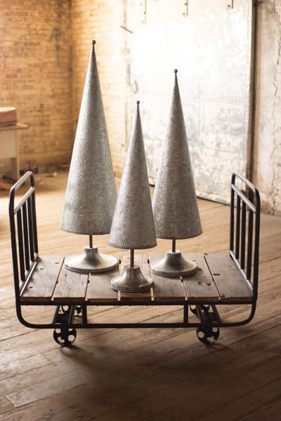 Set Of 3 Giant Galvanized Topiaries With Brass Detail