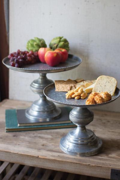 Set Of 2 Galvanized And Brass Display Pedestals