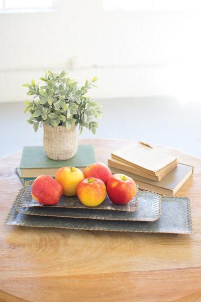 Set Of 3 Rectangle Galvanized And Brass Trays