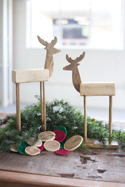 Set Of 2 Wooden Reindeer
