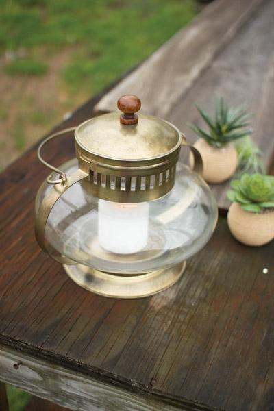 Antique Brass Oval Glass Lantern