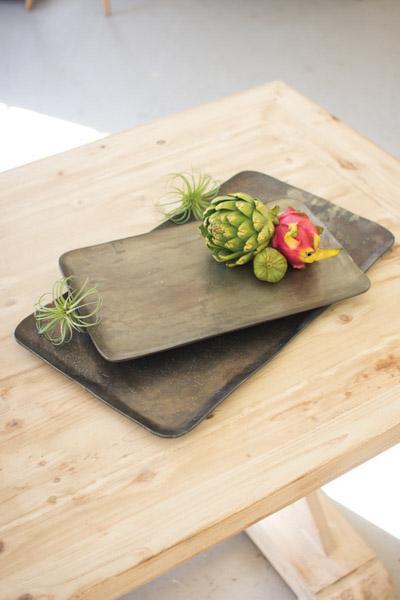 Set Of 2 Antique Black Rectangle Aluminum Trays