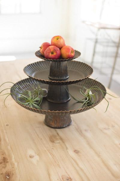 Set Of 3 Black Copper Pedestals With Perforated Edges