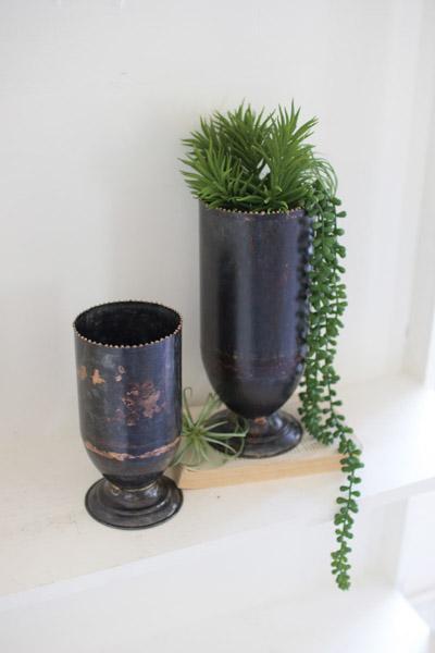 Set Of 2 Antique Black Copper Vases