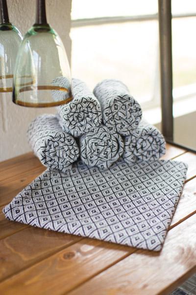 Set Of 6 Cotton Napkins   Black And White Diamonds