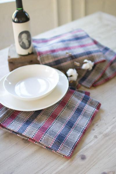 Set Of 6 Cotton Napkins   Red, Blue And Khaki Plaid