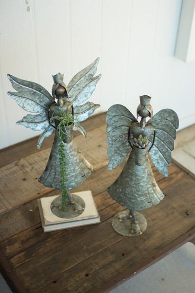 Set Of 2 Tall Galvanized Angels