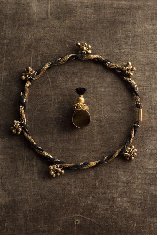 Black Cord Gold Metal Necklace Choker