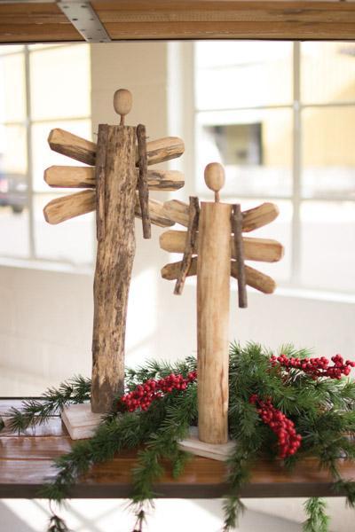 Set Of 2 Wooden Angels With Moveable Arms