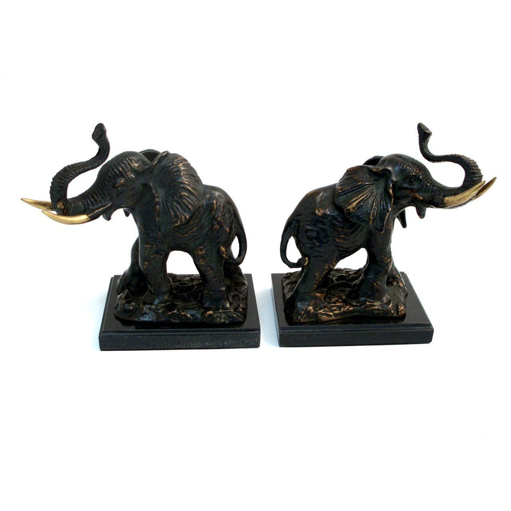 Bey-Berk Bronzed Brass Elephant Bookends