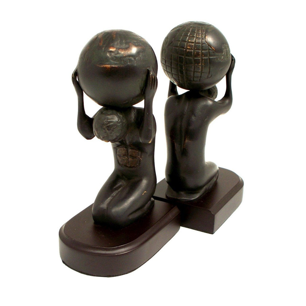 Bey-Berk Bronzed Brass Atlas With Globe Bookend