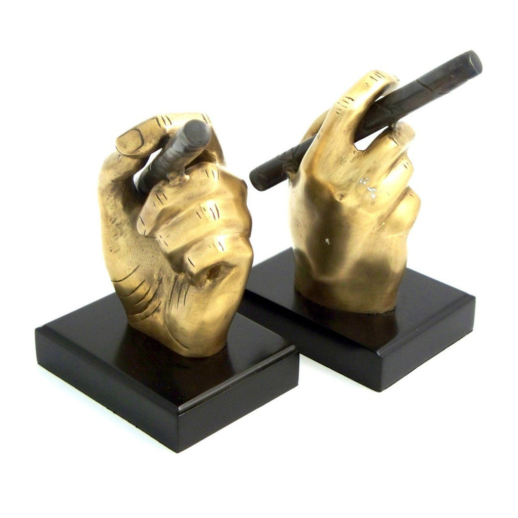 Bey-Berk Cigar Antique Brass On Wood Bookends