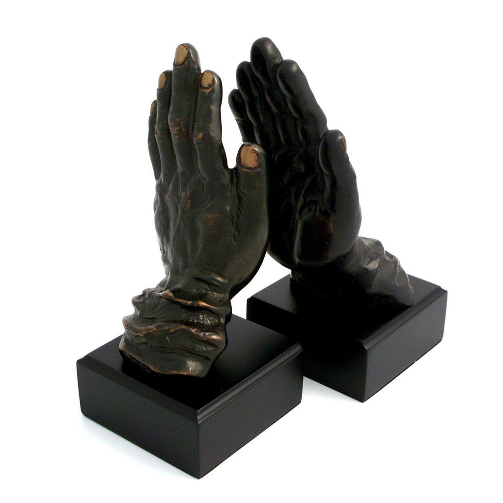 Bey-Berk Bronzed Metal Hands On Wood Bookends