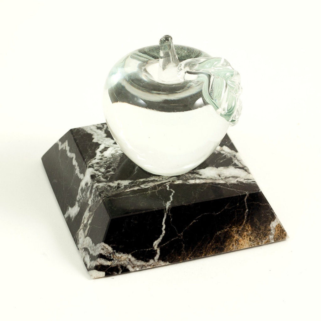 Bey-Berk Marble Paperweight With Glass Apple
