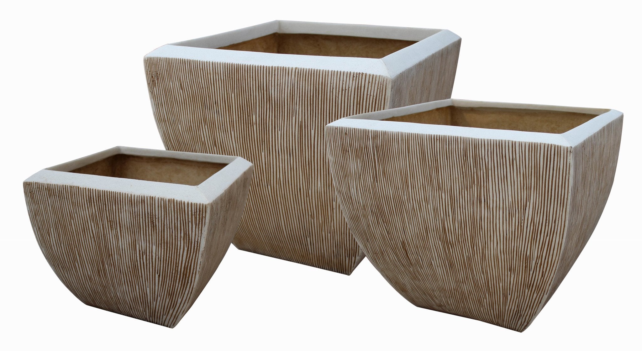 Screen Gems Square Flower Pot, Ribbed Finish - Set/3 - SGS-2002