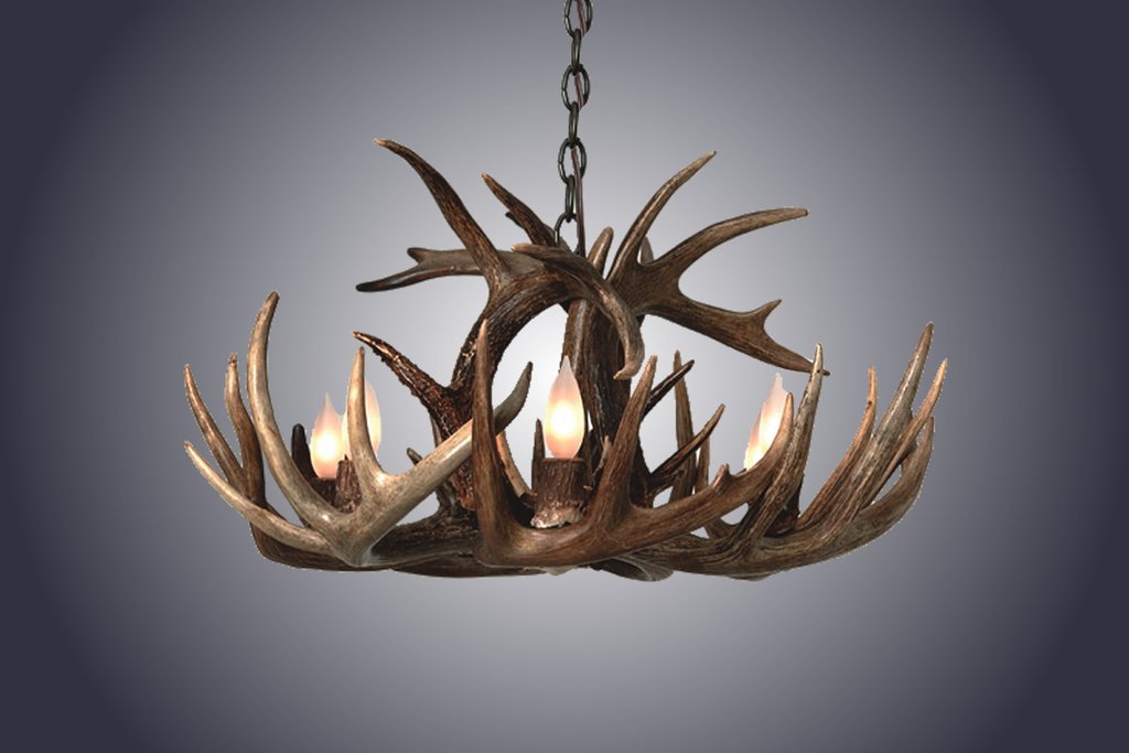 Antlerworx 7 Light Medium Single Tiered Whitetail Antler Chandelier (SKU-102M)