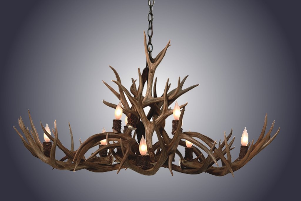 Antlerworx 8 Light Small Oblong Inverted Mule Deer Antler Chandelier (SKU-77S)
