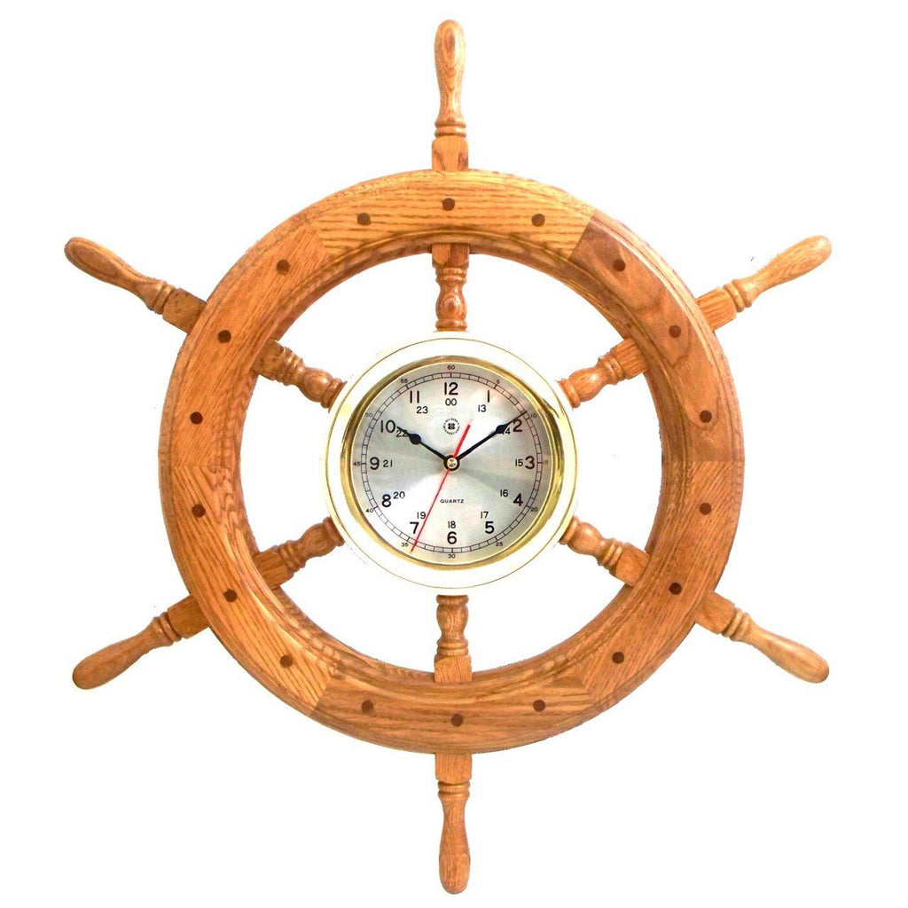 Bey-Berk Brass / Oak Ship'S Wheel Clock