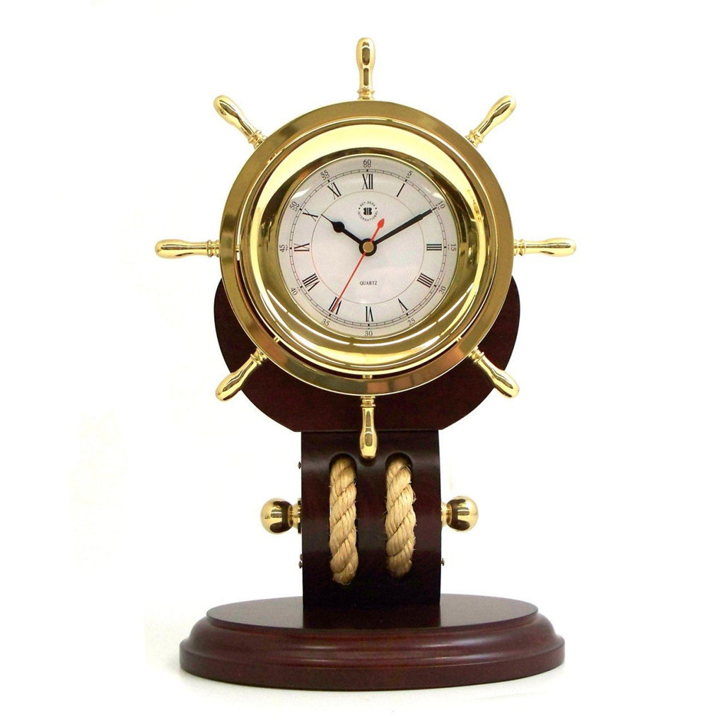 Bey-Berk Brass Ships Wheel Clock With Rope
