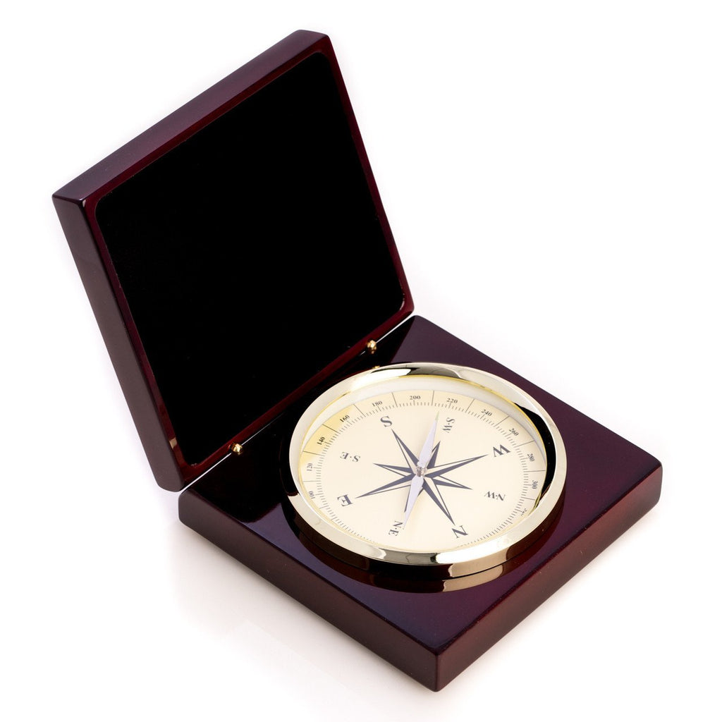Bey-Berk Brass Compass In "Rosewood" Hinged Box