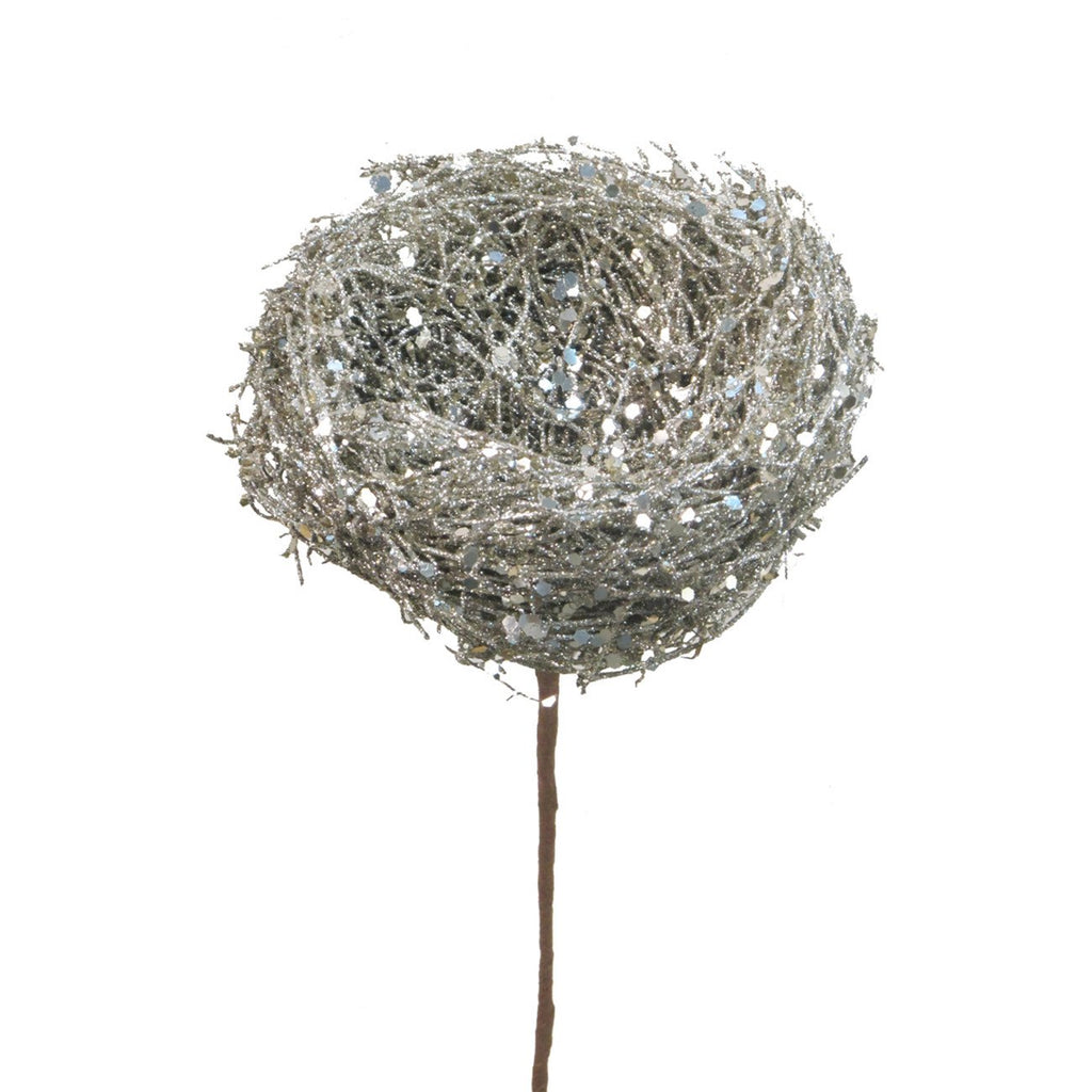 A&B Home Holiday Decor Glitter Bird Nest Pick - Set of 12