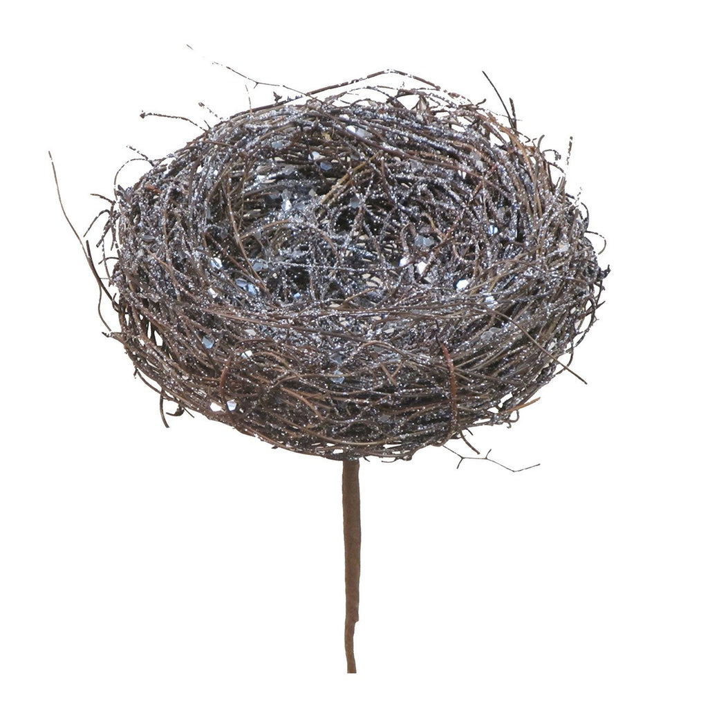 A&B Home Holiday Iced Bird Nest Pick - Set of 12