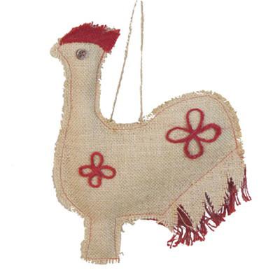 A&B Home Burlap Rooster Christmas Ornaments - Set Of 6