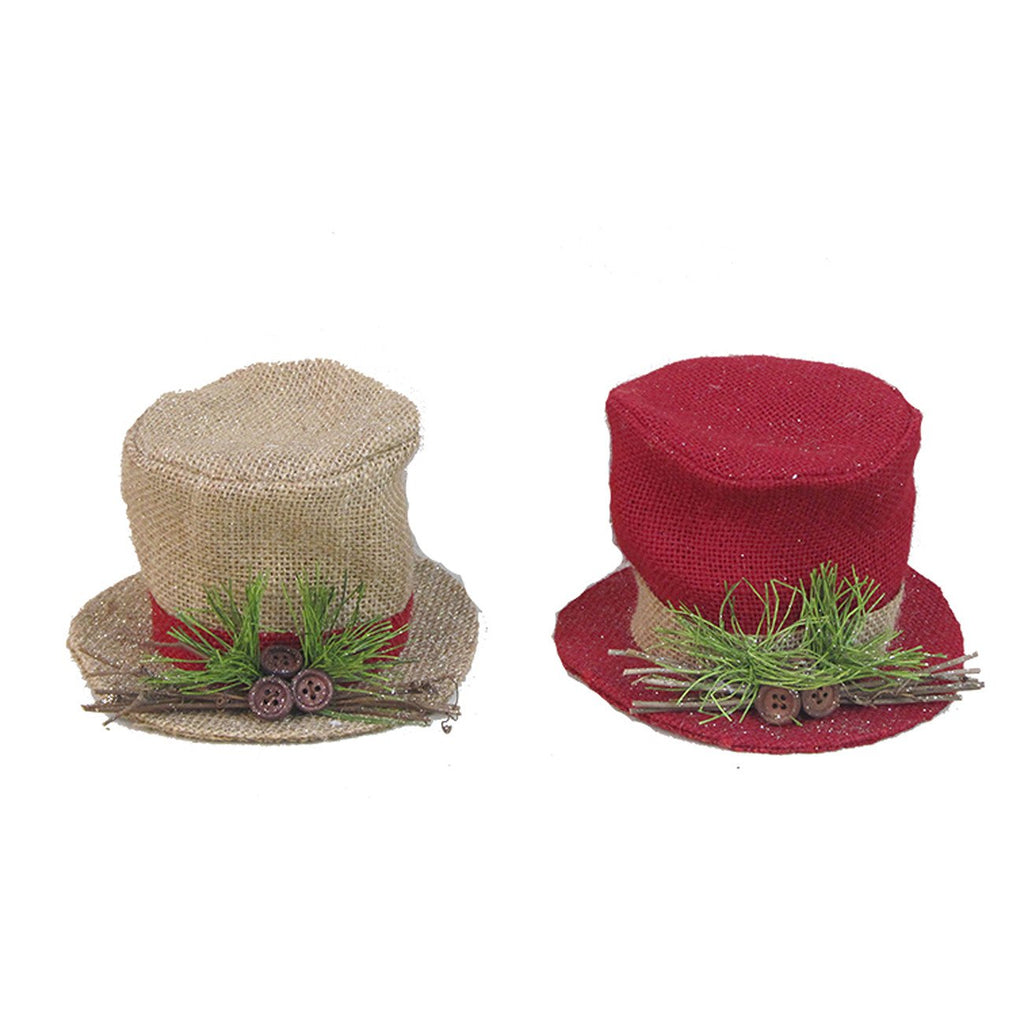 A&B Home Burlap Hat Christmas Ornaments -2Pc/Box - Set Of 6