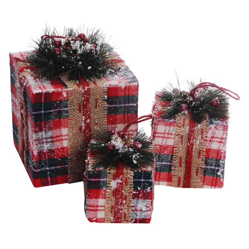 A&B Home Plaid Fabric Christmas Gift Box - Set Of 3