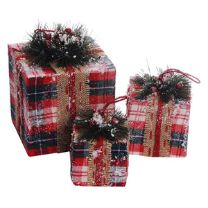 A&B Home Plaid Fabric Christmas Gift Box - Set Of 3