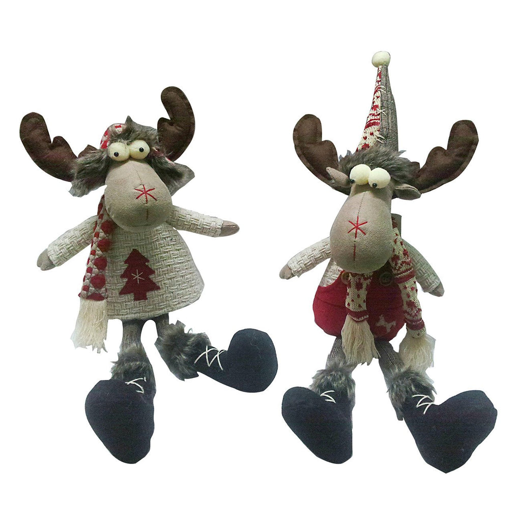 A&B Home Holiday Sitting Reindeer WH/RE - Set of 2