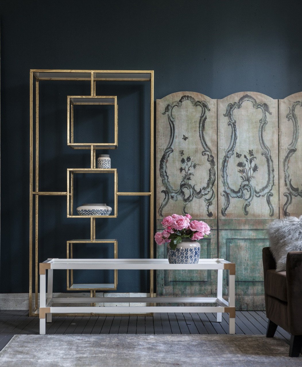 A&B Home 74.5" Shelf With Gold Finish