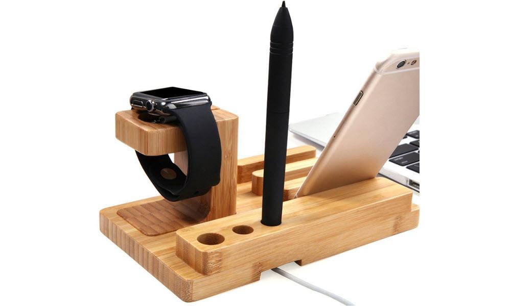 Bamboo Apple Watch Desk Organiser